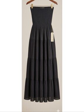 Black Smocked Tiered Maxi